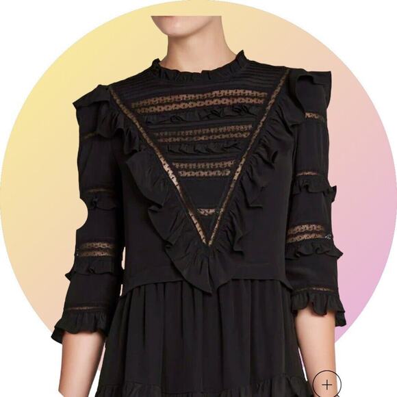 Rebecca Taylor SILK Black Goth Prairie Ruffle Wednesday Dress MSRP $495 Size 4 S - Picture 3 of 13